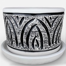AdenArt Doğal Toprak El Yapımı Dekoratif Desenli Altlıklı Saksı 20*15 cm