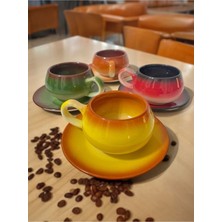 Şık Renkli Çay-Kahve Fincan Seti, 4 Kişilik, Dekoratif Tasarım