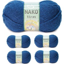 DS LLC 5 Adet Vizon Premium Akrilik El Örgü Ipi Yünü Renk NO:517 Orta Mavi DSLLC34-43TX