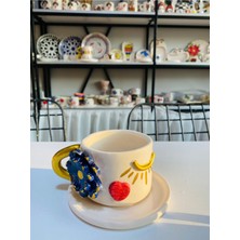 El Yapımı Seramik Çiçek Desenli Kahve Fincanı, Zarif ve Şık Tasarım