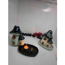 Atolye Okyanus El Yapımı Seramik Mantar Ev Mumluk | Dekoratif Işıklı Mini Ev | Bohem & Doğal Ev Dekoru