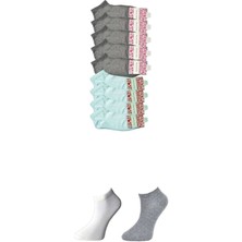 DS LLC Gri ve Beyaz Kadın Bilek Çorap 9 Çift DSLLC34-43TX