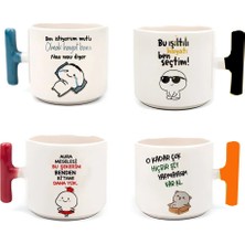 Renkli Mochi Cat Baskılı Latte 4'lü Tüplü Fincan Takımı