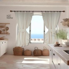NDC Home Natural Pamuk Keten Dikey Fırfırlı Vintage Çift Kanat Fon Perde