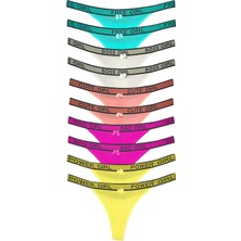 DS LLC 10 Adet Beli Yazılı Pamuk Kadın Tanga String Külot DSLLC34-43TX