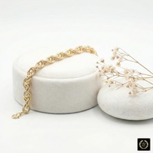 CM Jewelry Vıp Seri 316L Çelik 14K Gold Çift Halka Geçme Burgu Bileklik (Kararmaz Garantili)