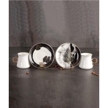 Beyaz Desenli Porselen 6'lı Kahve Fincan Takımı