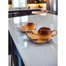 Kahve ve Çay Için Şık, Dekoratif Çınar Yapraklı Fincan Seti, 2 Kişilik