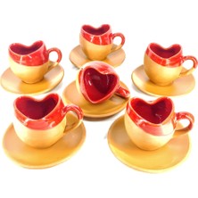 Renkli Kalpli Tasarımlı Çay ve Kahve Fincan Takımı Seti