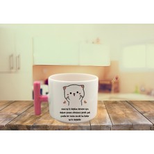 Renkli Mocha Kedi Baskılı Tüylü Kulplu Nescafe & Latte Fincan