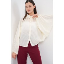 Queene Dreams Yarasa Kol Oversize Gömlek 20368 - Ekru