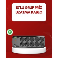 DS LLC USB Type-C Destekli 10’lu Grup Priz Termal Korumalı 2m Kablo 2500W DSLLC4-2356Y