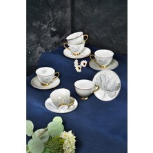 Yaldızlı Çiçek Desenli 6'lı Kahve Fincanı Seti