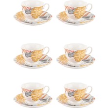 6'lı Gold Leaves Yeni Bone Kahve Fincan Takımı, Şık ve Zarif Tasarım