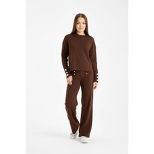 Denivy Yumuşak Dokulu Taş Detaylı Triko Ikili Takım