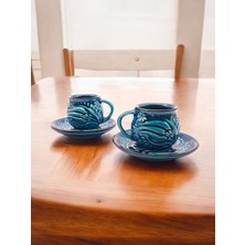 Renkli ve Kabartmalı 2 Kişilik Kahve Fincan Takımı