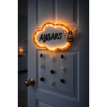 Mayas 3D Kişiye Özel Isimli Bulut Tasarım  LED Işıklı Bebek Kapı Süsü