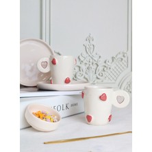 El Yapımı Kalp Figürlü Seramik Kahve Fincan Takımı 2'li, 90ML