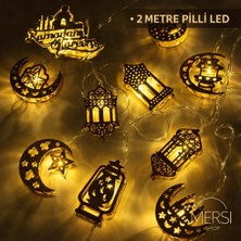 Mersi Shop Ramazan Temalı Karışık Figürlü 2 Metre Pilli Gold Metal Dekoratif LED Işık