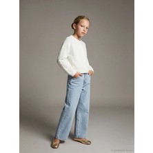 LC Waikiki Lcw Kids Mavi Wideleg Taşlı Kız Çocuk Jean Pantolon