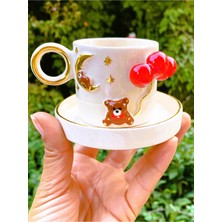 El Yapımı 24 Ayar Altın Dekorlu Ayıcık Fincan 100 ml