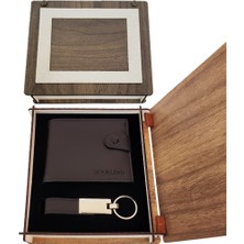 Calperia Ahşap Kutulu Anahtarlık ve Cüzdan Set