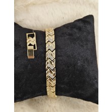 Tuel Kadın Gold Taşlı Kalın Zincir Bileklik - Şık&modern