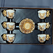 El Yapımı Sarı Kristal Taşlı Kahve Bardağı Seti 6 Kişilik 12 Parça