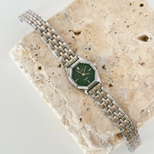 Vesce Atelier Köşeli Gold Gümüş Saat Yeşil