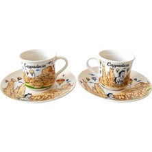 Kapadokya Temalı Porselen Ikili Kahve Takımı, Şık ve Zarif Tasarım