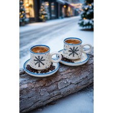 Iki Parça Kar Tanesi Desenli El Yapımı Seramik Kahve Fincan Takımı