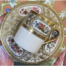 Vintage Çiçek Desenli Altın Kaplama 6'lı Kahve Fincan Takımı