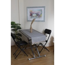 NDC Home Keten Gri Antrasit Şeritli Ponpon Runner 150 x 45