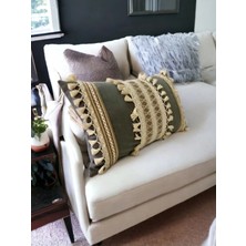 NDC Home Gri Keten Üçlü Kahverengi Dantelli Kırlent Kırlent Kılıfı