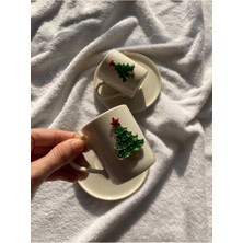 Şık Çam Ağacı Detaylı 2 Kişilik Porselen Kahve Takımı