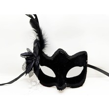 Calperia Siyah Renk Yandan Tüylü Beyaz Incili Süet Kaplama A Kalite Lüks Parti Maskesi 20X23 cm