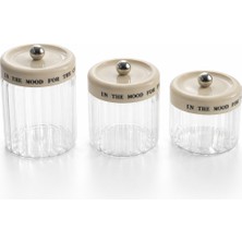 SUELF CO 3'lü Krem Vakum Kapaklı Cam Kavanoz Seti (850 ML/1100 ML/1400 Ml)