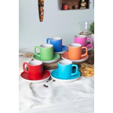 6 Kişilik Renkli Türk Kahvesi Fincan Takımı 12 Parça Seti