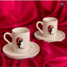 Sevimli Penguen Temalı 2 Kişilik Yılbaşı Kahve Fincan Takımı