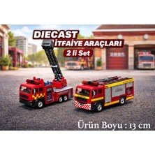 Direkstoktan Fire Center Ikili Itfaiye Aracı Seti 13 cm – Diecast Metal, Işıklı & Sesli, Çek-Bırak