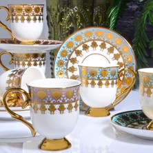 Yaldızlı 6 Kişilik Renkli Kahve Fincan Takımı, Şıklık ve Zarafet