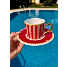 Kırmızı Altın Desenli 130 ml 2'li Seramik Espresso Fincan Takımı