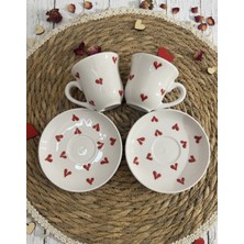 El Yapımı Kalpli Seramik Kahve Fincan Takımı, 2 Kişilik, 4 Parça