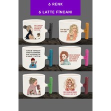 6'lı Latte Fincan Seti, Renkli Kulp, Kendime Kahve Yaptım Teması