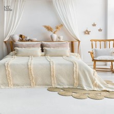 NDC Home Krem Örgü Dantelli ve Püsküllü Battal Boy Yatak Örtüsü (240 x 260)