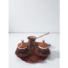 Türk Yunan Arap Kahvesi Seti, 2 Fincan, Tabak, Kapak, Tepsi ve Bakır Cezve