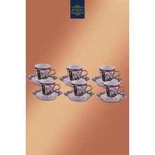 12 Parça Renkli Porselen Türk Kahvesi Fincan Takımı, Şık ve Zarif Tasarım