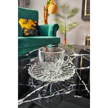 6'lı Cam Türk Kahvesi Fincan Seti, Origami ve Çizgili Tasarım