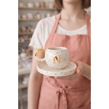 24K Altın Yaldızlı Double Türk Kahvesi Fincanı N Harfi Seti