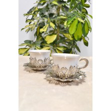 2’li Gümüş Desenli Zemzem Takımı ve Kahve Fincanı Seti, Metal Tabağıyla